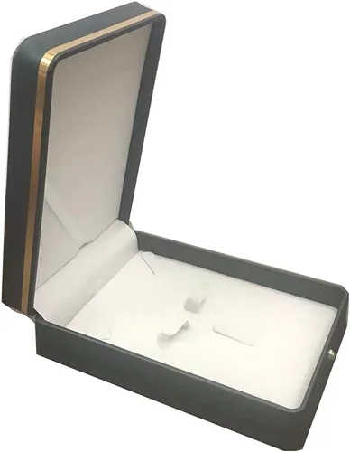 Vista 2 de Juego de joyas de boda Caja de cuero de primera calidad, collar, aretes, anillo, vitrina, soporte de almacenamiento (verde oscuro)