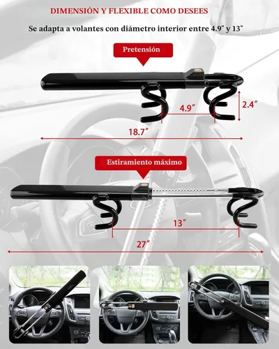 Vista 2 de Tevlaphee Bloqueo de Volante Antirrobo Dispositivo para Automóvil de Servicio Pesado Cerradura de Seguridad para Automóvil Dispositivos de Bloqueo