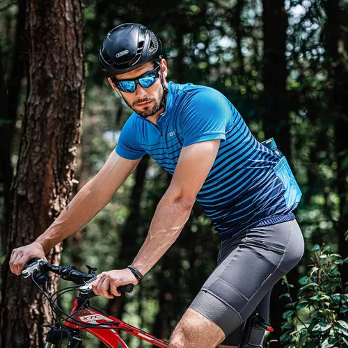 Vista 5 de Spotti Playera de manga corta para ciclismo de hombre con 3 bolsillos traseros, transpirable, secado rápido