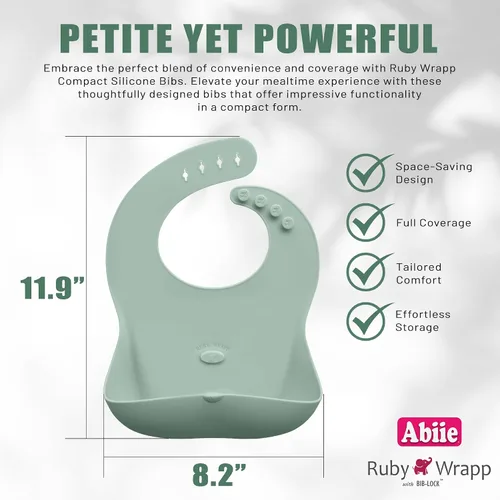 Vista 6 de Abiie Ruby Wrapp - Baberos de silicona para bebés, babero impermeable hecho con material resistente a las manchas, bolsillo frontal para atrapar