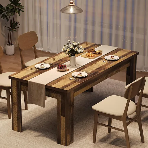 Vista 12 de CABIHOME Mesa de comedor rectangular de 63 pulgadas para 4-6, mesa de cocina grande de granja, marco resistente, 4 patas triangulares estables, mesa