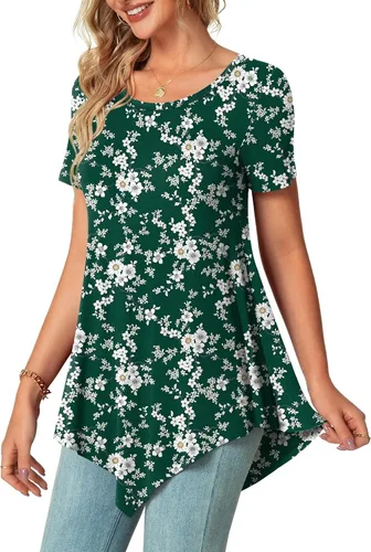 Vista 2 de POPYOUNG Blusa casual de verano para mujer, de manga corta, para primavera