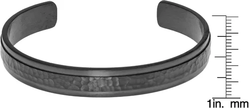 Vista 5 de Metro Jewelry Brazalete martillado de acero inoxidable para hombre con chapado iónico gris, 8.5 pulgadas de largo, 0.394 in de ancho, 8,5 pulgadas