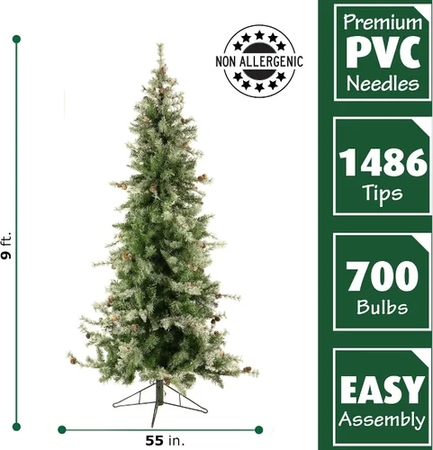 Vista 5 de Fraser Hill Farm Árbol de Navidad artificial delgado de abeto búfalo de 9 pies con luces LED dobles multicolor y blanco cálido, árbol falso plegable