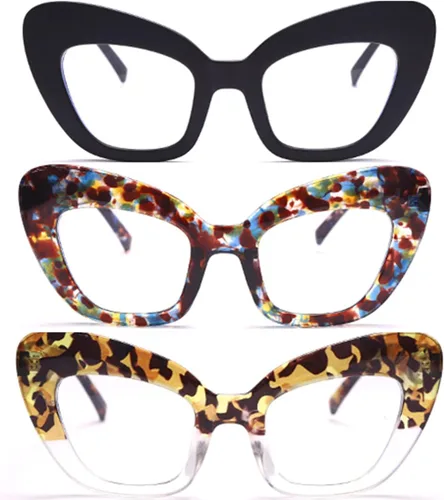 Vista 2 de Paquete de 3 lentes de lectura con bloqueo de luz azul, lentes de lectura con marco de ojo de gato para mujer