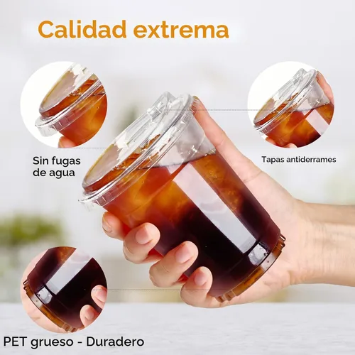 Vista 3 de Turbo Bee 12 OZ 200 Juegos Vasos de Plástico Transparente Cristalino con Tapas para Sorber sin Pajilla, Vasos de Plástico Desechables Transparentes