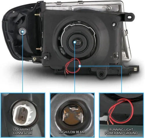 Vista 5 de AmeriLite para camioneta Toyota Tacoma 2WD 1997-2000, faros delanteros de tubo LED negros de repuesto + juego de luz de esquina - lado del pasajero