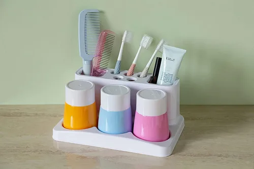 Vista 7 de Aebeky Juego familiar para cepillo de dientes para niños, organizador de almacenamiento de baño (naranja+azul+rosa)