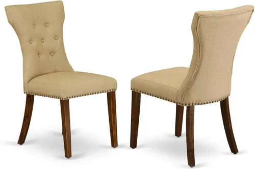 Vista 10 de East West Furniture GAP1T24 Gallatin Parsons - Juego de 2 sillas de comedor tapizadas de tela de lino negro, con botones copetudos, color negro