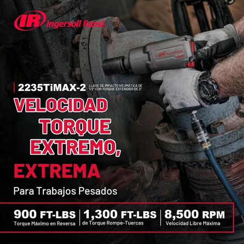 Vista 2 de Ingersoll Rand 2235TiMAX-2 - Llave de impacto neumática de yunque extendido de 1/2 pulgada, par de torsión máximo de 900 libras-pie, gris