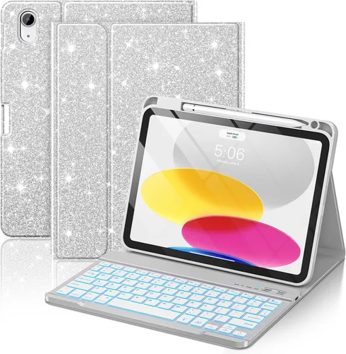 Vista 12 de FUWANG for iPad A16 11th 10th Generation Case with Keyboard - Detachable Backlit Glitter Folio Keyboard with Pencil Holder for iPad A16 11th Gen