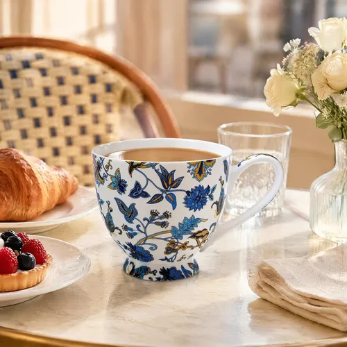 Vista 4 de Tazas florales de porcelana de hueso de 16 onzas, elegante taza de té y café floral, apta para microondas y lavavajillas, perfecta para café, té