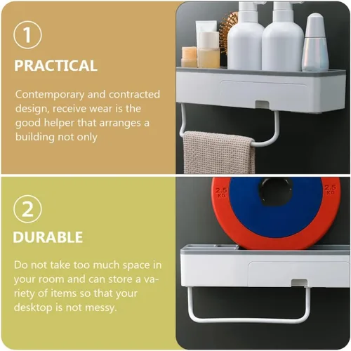 Vista 5 de Estante de esquina para ducha, baño, estantes flotantes, soporte para toallas de baño, estantes ajustables, riel para colgar en la pared
