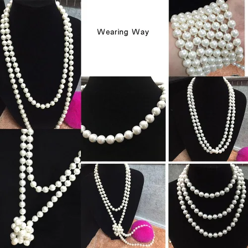 Vista 5 de JSEA Collar largo de perlas de cristal de imitación de 0.315in de longitud, collar de varias capas para mujer