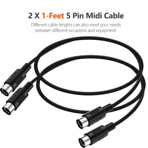 Vista 6 de Mellbree Cable MIDI de 5 pines DIN macho a macho de 1 pie, paquete de 2
