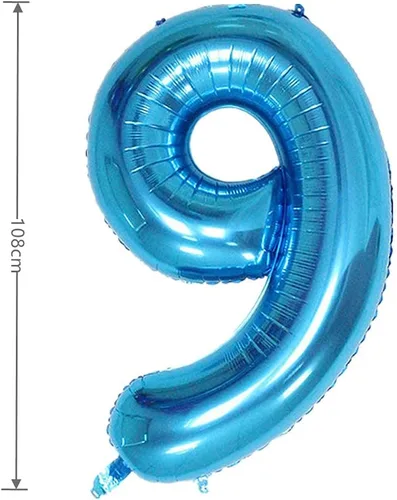 Vista 4 de Globo de aluminio grande de 40 pulgadas con número de helio, cumpleaños, boda, fiesta, 0-9 (azul, 9)