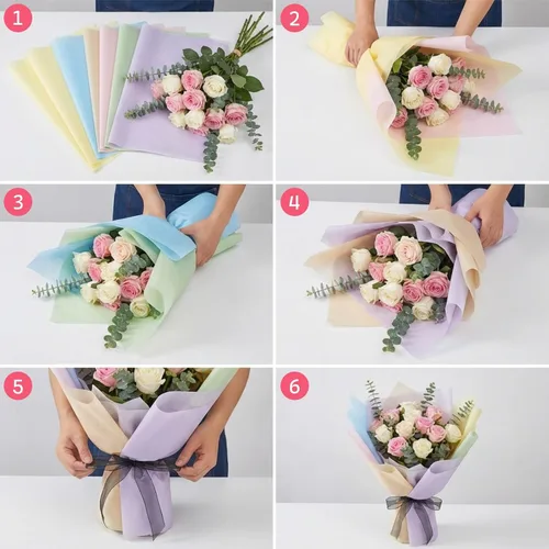 Vista 2 de VinTS 48 hojas de papel de forro de algodón de 23.6 x 23.6 pulgadas, estilo coreano de papel de forro de ramo floral impermeable, papel de regalo