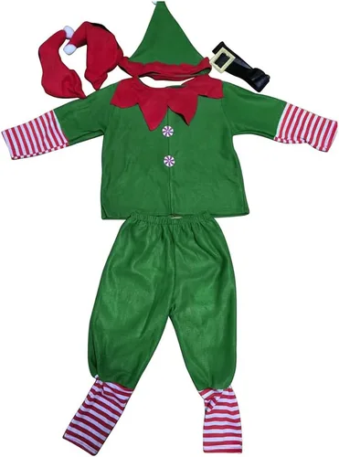 Vista 2 de Usaibhir Disfraz de elfo de Navidad, disfraz de Papá Noel, disfraces de Navidad para niños, hombres y mujeres, pantalones, sombrero, vestido