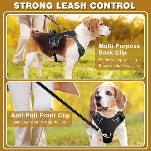 Vista 6 de Arnés para perro sin tirones, arneses para mascotas con collar, chaleco Oxford reflectante y ajustable, hebillas delanteras y traseras para correa