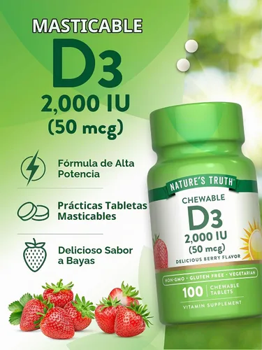 Vista 5 de Nature's Truth Vitamina D3 masticable 2,000 UI 100 Tabletas