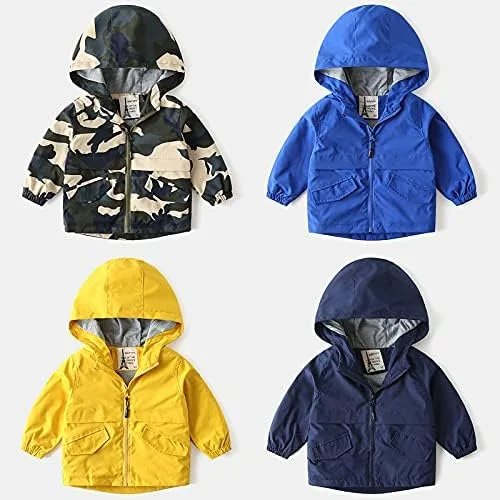 Vista 2 de Meufam Newborn Baby Boys Long Sleeve Solid Color Windbreak Outerwear Coat Zip Up Hoodie Rain Jacket Raincoat