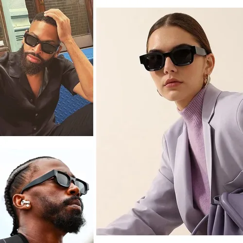 Vista 3 de NULOOQ Aesthetic Thick Frame Rectangle Polarized Sunglasses for Women Men Trendy Chunky Small Square Sunglasses