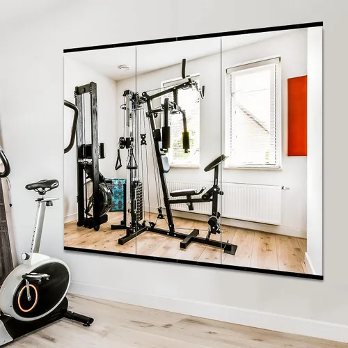 Vista 4 de Home Gym Mirror for Wall, 48x24x3PCS Frameless Full Length Mirror, Black Negro mate