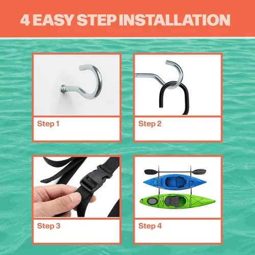 Vista 7 de Kayak Rack -Capacity Wall or Ceiling Storage Straps for Surfboards, Paddleboards, SUP, or Canoe - Adjustable Kayak Hanger by RAD Sportz