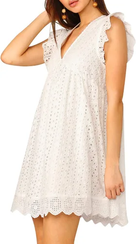 Vista 2 de Vestido Didk bohemio con volantes sin mangas con cuello en V de tira bordada para mujer