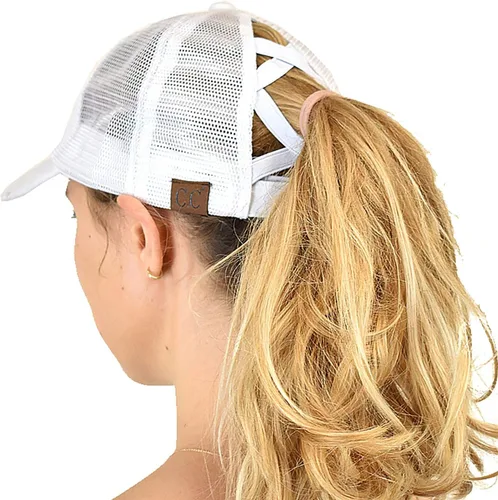 Vista 3 de C.C - Gorra para cola de caballo o peinado de moño desarreglado, ajustable, de malla, tipo camionero, gorra de béisbol