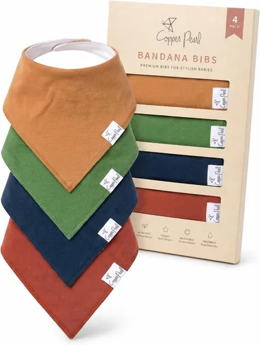 Vista 22 de Copper Pearl Baberos tipo bandana para bebé, paquete de 4 baberos de algodón suave para babear y dentición, absorbentes, ajuste ajustable, muchos