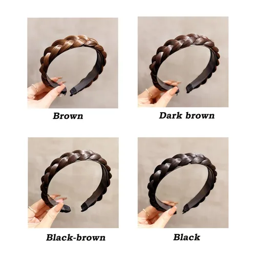 Vista 3 de Diadema de 3 hebras de pelo sintético trenzada, trenza trenzada con dientes, accesorio de belleza, diademas trenzadas elásticas para mujeres