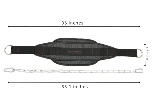 Vista 2 de Cinturón de levantamiento de pesas con cadena: el cinturón de dominadas con peso cuenta con un diseño de cadena resistente para proporcionar apoyo