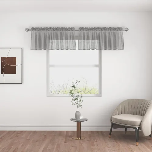 Vista 117 de UPOPO Paneles de Cortina Beige Pequeños Cortinas Transparentes de Gasa de 16 Pulgadas de Largo Cortinas de Cocina de Voile con Textura de Lino