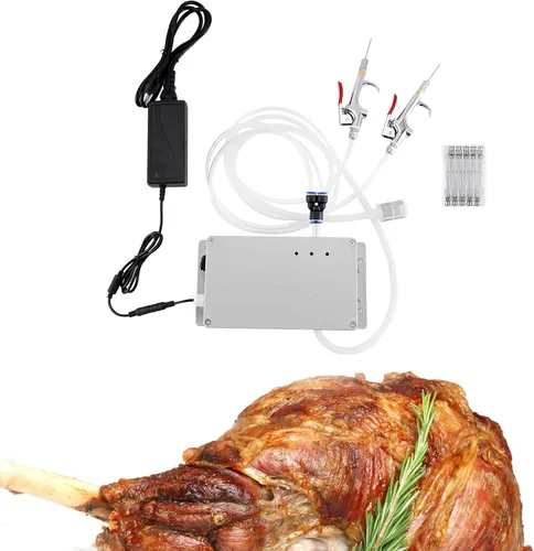 Vista 9 de Bomba eléctrica inyectora de carne con manguera, jeringa inyectora de marinada de acero inoxidable de 70 W con 10 agujas para barbacoa, pavo, cerdo