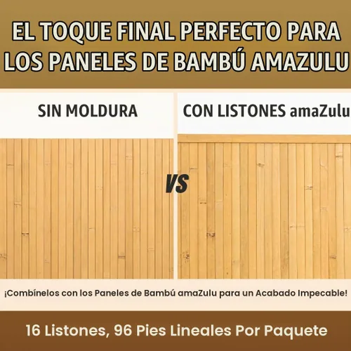 Vista 3 de amaZulu - Láminas de bambú de 1.75 pulgadas x 6 pies, ribete y molduras de bambú natural de Moso, paquete de 16, bordes de pared, borde
