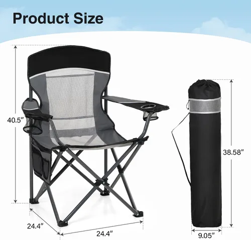 Vista 2 de HIGH POINT SPORTS Oversized Portable Mesh Camping Folding Chair