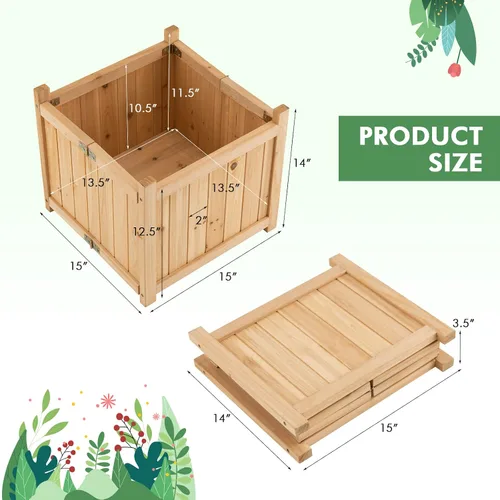 Vista 5 de S AFSTAR Maceta de madera para exteriores, cama de jardín plegable elevada con orificio de drenaje, contenedor cuadrado para plantas de patio