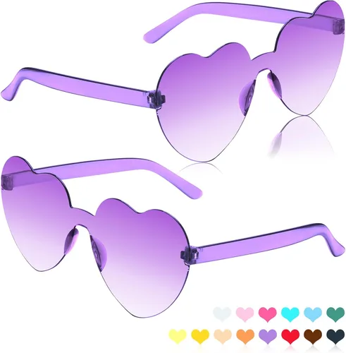 Vista 86 de Lentes de sol con forma de corazón, 2 pares de lentes de sol en forma de corazón, gafas de sol rave para mujeres, regalos de fiesta