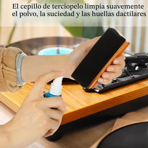 Vista 4 de Ziliny Kit de limpieza de discos de vinilo de 6 piezas, incluye cepillo de microfibra de nailon, líquido limpiador y caja de almacenamiento, kit