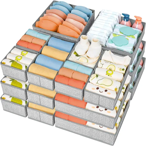 Vista 30 de DIMJ Organizador de cajones para ropa, paquete de 12 unidades, organizadores plegables para bebé, organizador de almacenamiento y cómoda para Beige