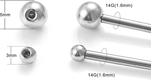 Vista 3 de Ftovosyo 14G 60 piezas de bolas de repuesto de colores mixtos, piercing de acero inoxidable y acrílico transparente, piezas de barra para barra