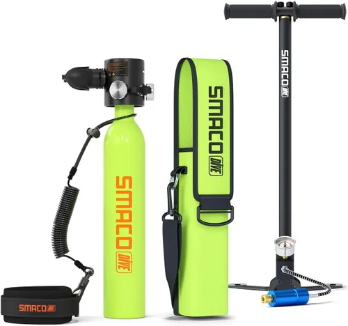 Vista 13 de SMACO Botella de buceo Mini Tanque 0.5L Buceo Botella Soporta 6-10 Minutos Buceo para Buceo o como Botella de Aire de Repuesto