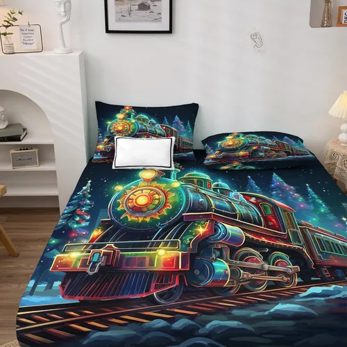Vista 2 de Sábanas de Navidad Split King para cama ajustable - Ropa de cama con estampado navideño - Juego de 5 piezas - Bolsillo profundo de microfibra suave
