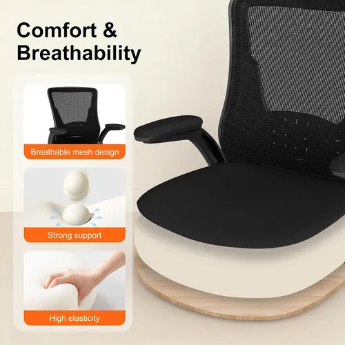 Vista 7 de Silla de oficina ergonómica, cómoda silla de escritorio de malla con reposabrazos abatibles y ruedas de rodadura suave, silla de computadora