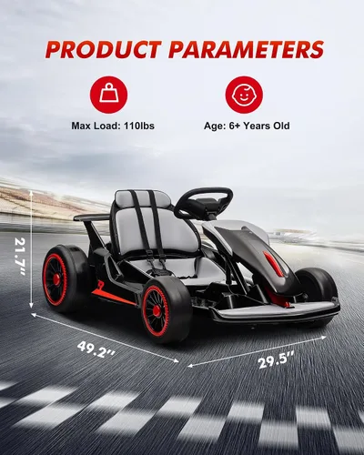 Vista 7 de Go Kart eléctrico de 24 V para niños a partir de 6 años o más Negro