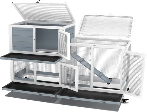 Vista 5 de GDLF - Conejera de 58 pulgadas, jaula de conejito interior con ruedas y bandeja de limpieza 58"L x 17.8"W x 34.6"H, 2-Level Design with Wheels