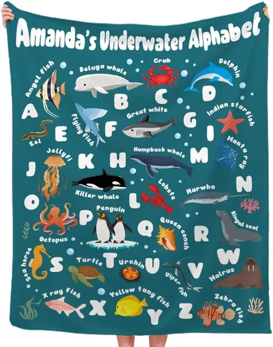 Vista 22 de Manta de franela con diseño del alfabeto de animales, súper suave, ligera, para niños, adultos, adecuada para sofá, cama, campamento, viajes, todas