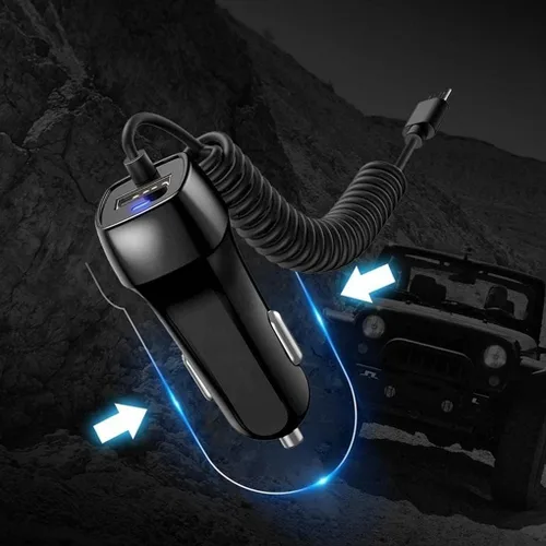 Vista 4 de BoxWave Cargador de coche compatible con Samsung Galaxy Tab A 10.1 2019 LTE - Cargador de coche Plus, con puerto USB adicional y cable integrado