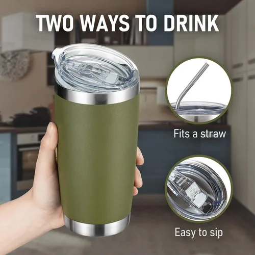 Vista 5 de COMOOO Vaso Térmico de 20 onzas al por Mayor con Aislamiento al Vacío de Doble Pared, Taza de Viaje de Acero Inoxidable con Tapa y Pajita